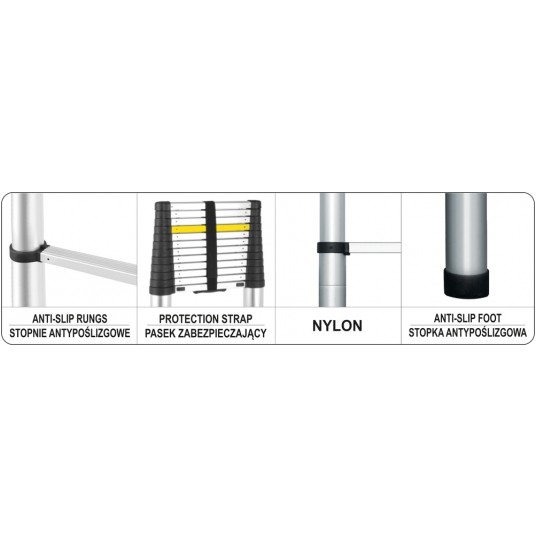 ALUMINIOWA DRABINA TELESKOPOWA 3,8M 13ST -zdjęcie numer 3