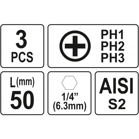 BITY 1/4" 50MM PH1, PH2, PH3 3 SZT -zdjęcie numer 3