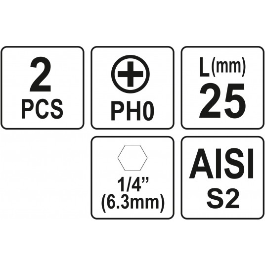 BITY 1/4"X25 MM PH0 2 SZT -zdjęcie numer 3