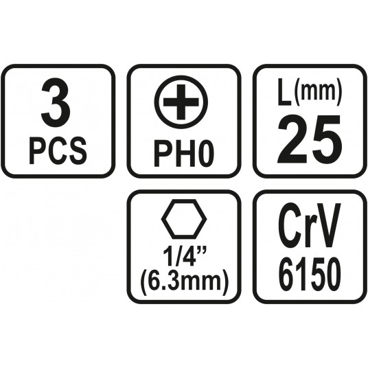 BITY 1/4"X25 MM PH0 3 SZT -zdjęcie numer 3