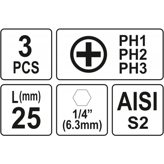 BITY 1/4"X25 MM PH1, PH2, PH3 3 SZT -zdjęcie numer 3