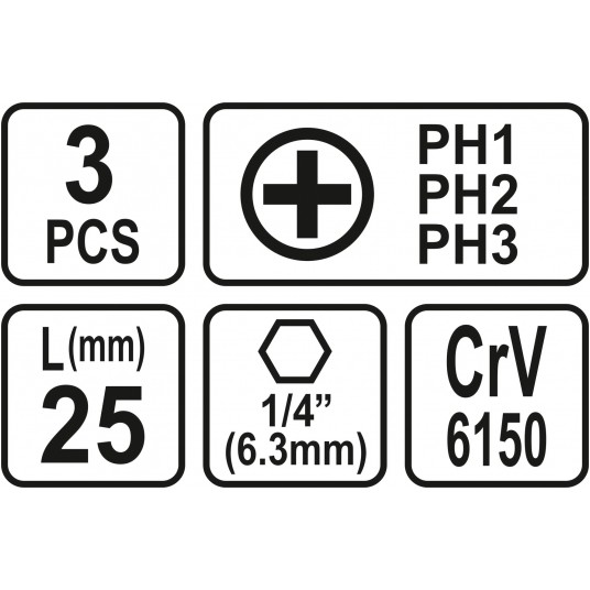 BITY 1/4"X25 MM PH1, PH2, PH3 3 SZT -zdjęcie numer 3