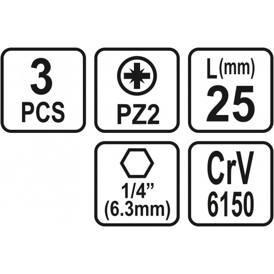 BITY 1/4"X25 MM PZ2 3 SZT -zdjęcie numer 3