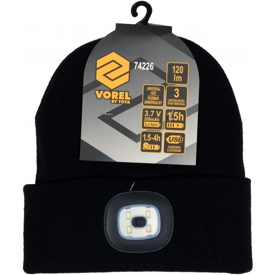 CZAPKA ZIMOWA Z LAMPKĄ LED, CZARNA -zdjęcie numer 6