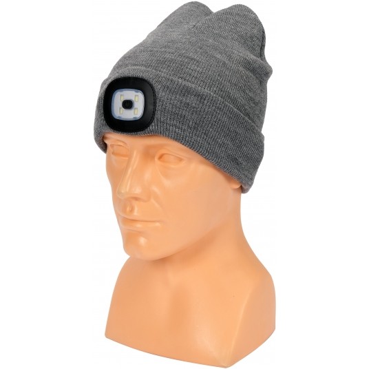 CZAPKA ZIMOWA Z LAMPKĄ LED, SZARA -zdjęcie numer 4