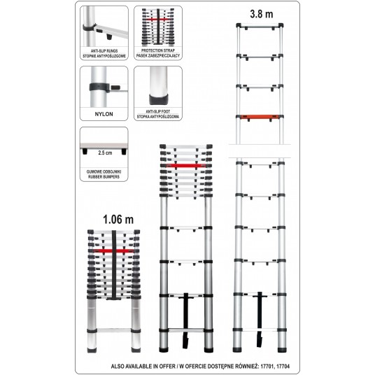 DRABINA ALU TELESKOPOWA 3,8M 13 STOPNI -zdjęcie numer 5