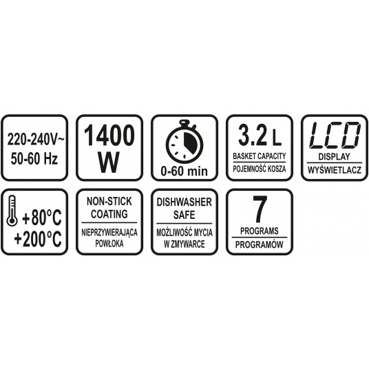 FRYTKOWNICA BEZTŁUSZCZOWA 3,2L 1400W LED -zdjęcie numer 11