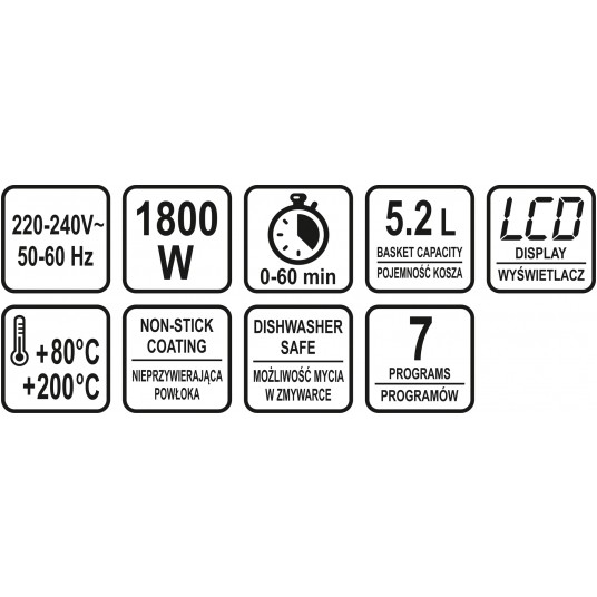 FRYTKOWNICA BEZTŁUSZCZOWA 5,2L 1800W LED -zdjęcie numer 12
