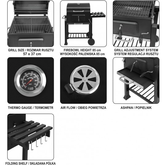 GRILL WĘGLOWY DELUXE RUSZT 57X37CM -zdjęcie numer 12