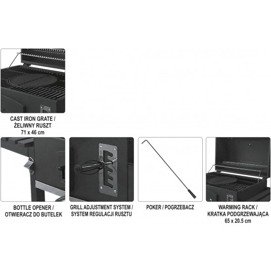 GRILL WĘGLOWY XXL ŻELIWNY RUSZT 71X46CM -zdjęcie numer 5