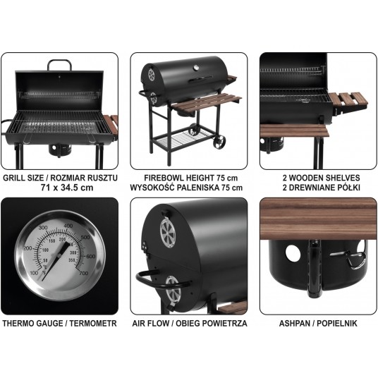 GRILL WĘGLOWY Z POKRYWĄ, RUSZT 71X34,5CM -zdjęcie numer 10