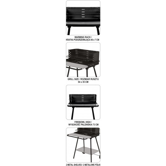 GRILL WĘGLOWY Z PÓŁKĄ PRZEDNIĄ 54X35CM -zdjęcie numer 3