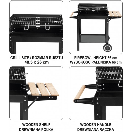 GRILL WĘGLOWY Z PÓŁKĄ, RUSZT 48,5X26CM -zdjęcie numer 7