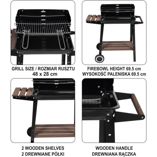 GRILL WĘGLOWY Z PÓŁKĄ, RUSZT 48X28CM -zdjęcie numer 9