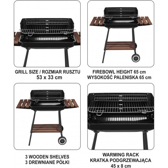 GRILL WĘGLOWY Z PÓŁKAMI, RUSZT 53*33CM -zdjęcie numer 7