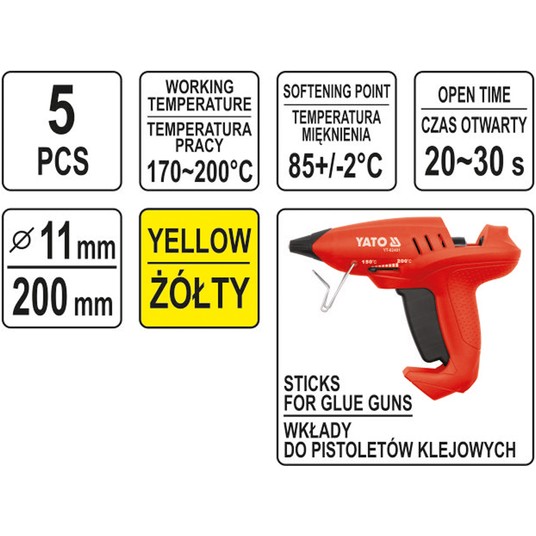 KLEJ TERMOTOPLIWY 11,2x200MM 5SZT ŻÓŁTY -zdjęcie numer 3