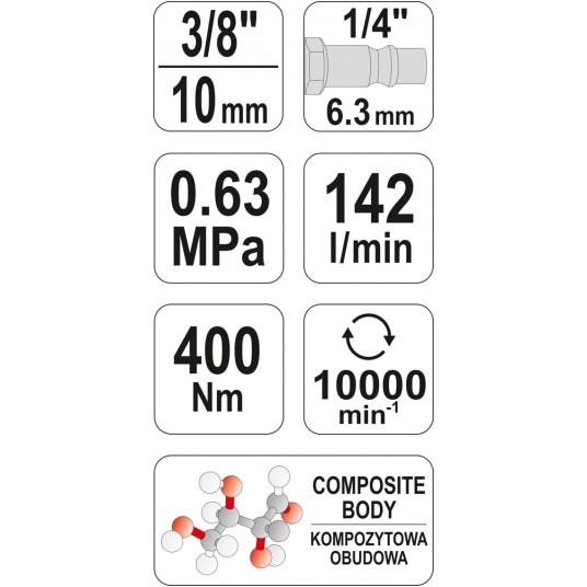 KLUCZ UDAR.3/8" 400 NM KOMPOZ. * -zdjęcie numer 4