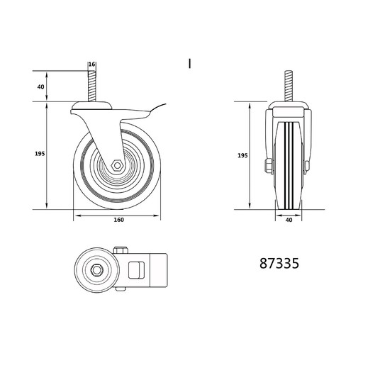 KÓŁKO SKRĘT.CZARNA GUM HAM.160MM TRZPIEŃ -zdjęcie numer 3