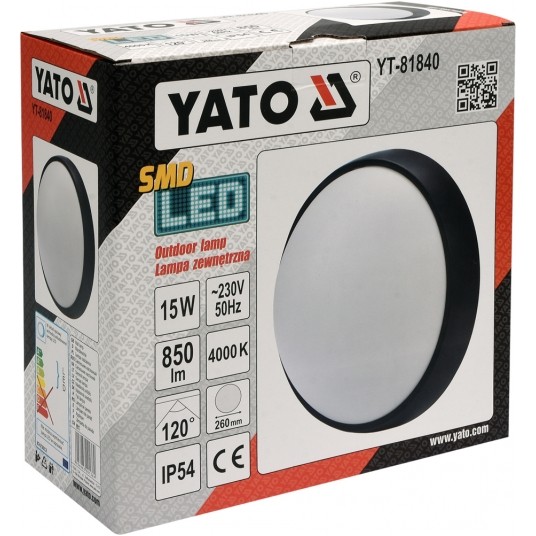 LAMPA ŚCIENNA ZEW. LED 15W IP54 CZ. OKRĄGŁA YAT -zdjęcie numer 4