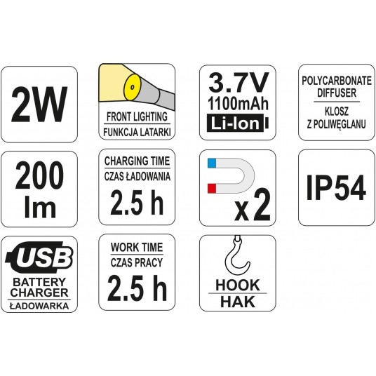 LAMPA WARSZTATOWA 2W COB, 200LM + 80LM -zdjęcie numer 4