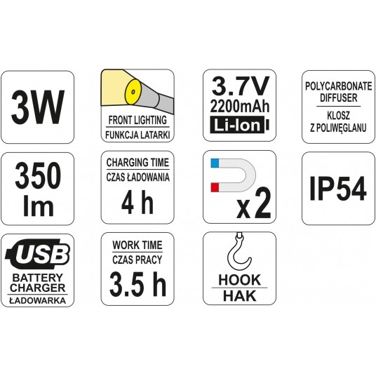 LAMPA WARSZTATOWA 3W COB, 350LM + 100LM -zdjęcie numer 4