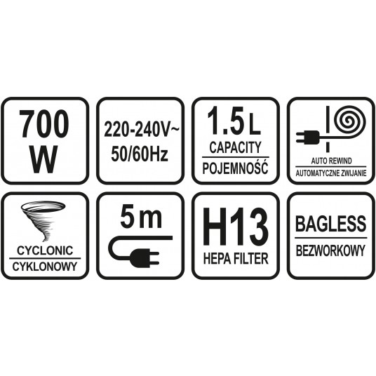 ODKURZACZ CYKL. 700W CZERW. 3 SZCZOTKI -zdjęcie numer 9