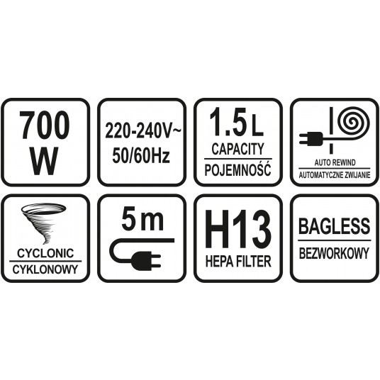ODKURZACZ CYKL. 700W ZŁOTY 3 SZCZOTKI -zdjęcie numer 9