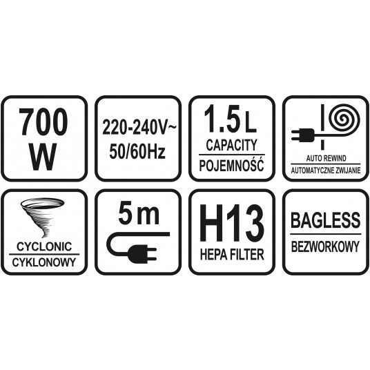 ODKURZACZ CYKLONOWY 700W HEPA 5 SZCZOTEK -zdjęcie numer 17