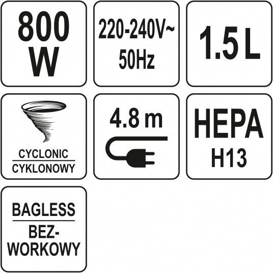 ODKURZACZ PIONOWY 800W 1,5L -zdjęcie numer 13