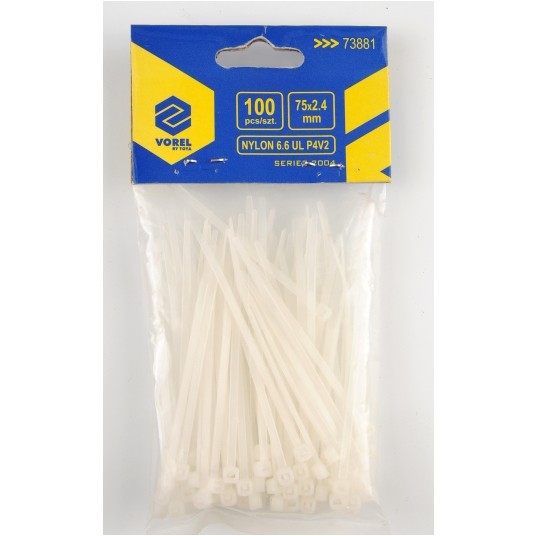 OPASKI PLASTIKOWE 80X2,5 100SZT. BIAŁE -zdjęcie numer 1