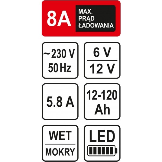 PROSTOWNIK 6/12V 8A 120AH LED -zdjęcie numer 4