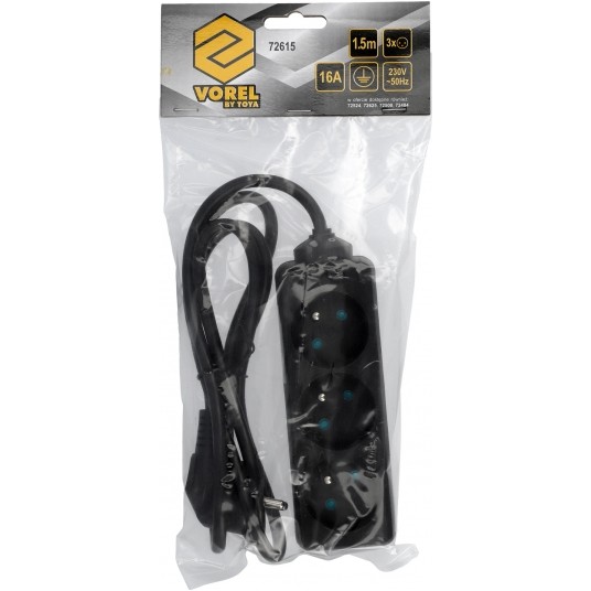 PRZEDŁUŻACZ ELEKTR./CZARNY/ 3G Z/U 1,5M -zdjęcie numer 3