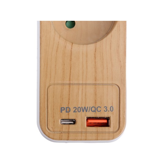 PRZEDŁUŻACZ Z USB DREWNO 3G Z/U 1,4M -zdjęcie numer 3
