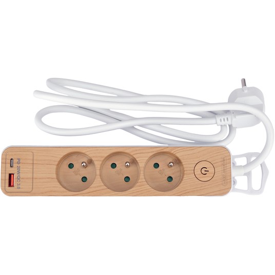 PRZEDŁUŻACZ Z USB DREWNO 3G Z/U 1,4M -zdjęcie numer 1