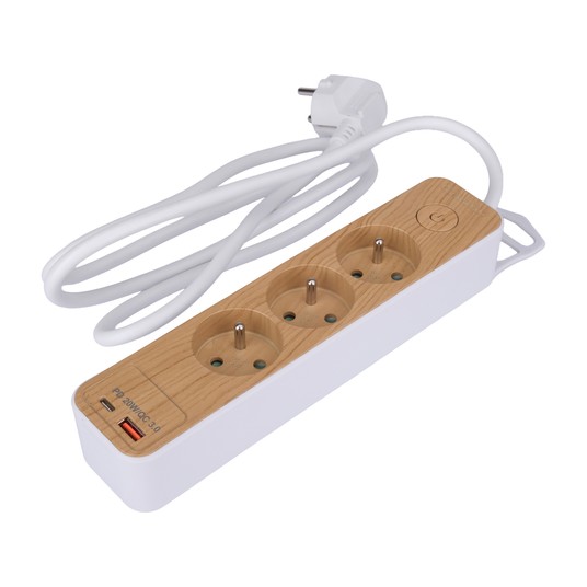 PRZEDŁUŻACZ Z USB DREWNO 3G Z/U 1,4M -zdjęcie numer 2