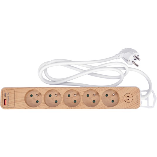PRZEDŁUŻACZ Z USB DREWNO 5G Z/U 1,4M -zdjęcie numer 1