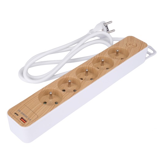PRZEDŁUŻACZ Z USB DREWNO 5G Z/U 1,4M -zdjęcie numer 2