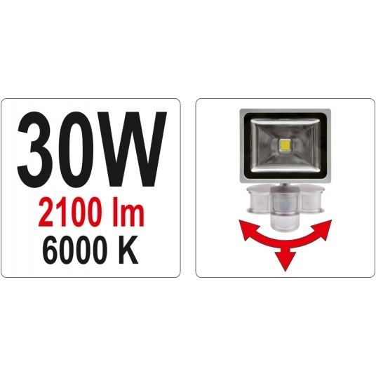 REFLEKTOR DIOD.30W 2100LM CZUJ. YATO -zdjęcie numer 6