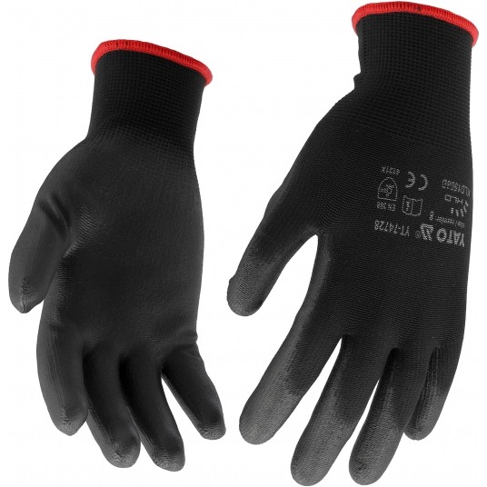 RĘKAWICE ROBOCZE NYLON/PU CZARNE 8 -zdjęcie numer 2