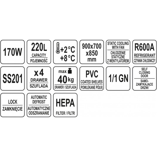 STÓŁ CHŁODNICZY 220L Z 4 SZUFLADAMI -zdjęcie numer 8