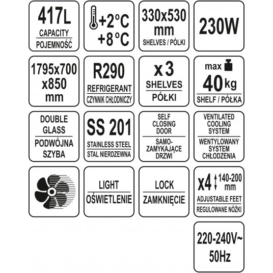 STÓŁ CHŁODNICZY 417L 3 DRZWI PRZESZKLONY -zdjęcie numer 10