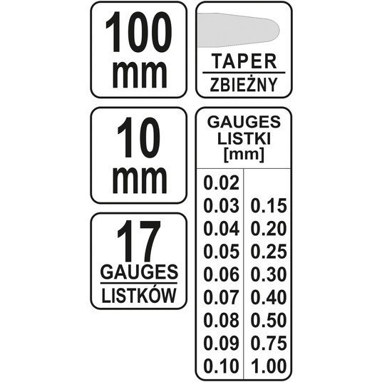 SZCZELINOMIERZ 100MM 17LISTKÓW 0,02-1 MM -zdjęcie numer 2