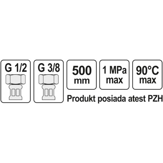 WĄŻ PRZYŁĄCZENIOWY F/F 1/2" 3/8" 500MM -zdjęcie numer 2