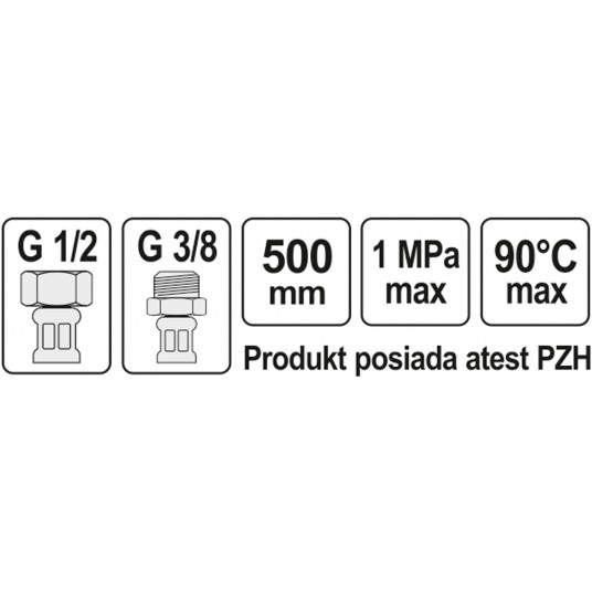 WĄŻ PRZYŁĄCZENIOWY F/M 1/2" 3/8" 500MM -zdjęcie numer 2