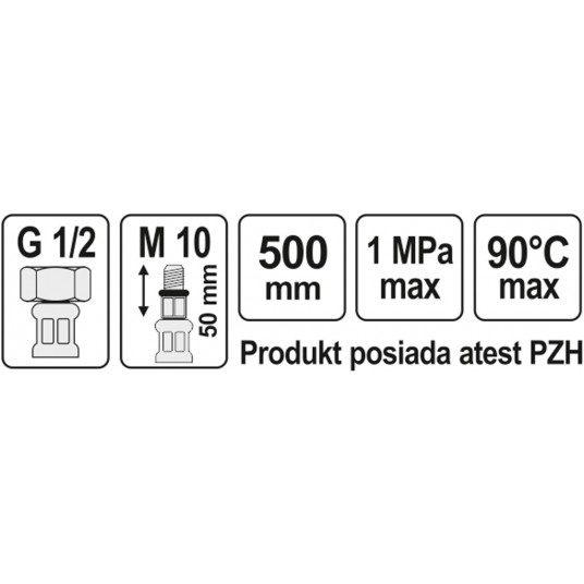 WĄŻ PRZYŁĄCZENIOWY F/M 1/2" M10x1 500MM -zdjęcie numer 2