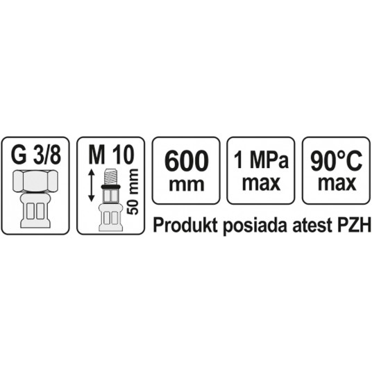 WĄŻ PRZYŁĄCZENIOWY F/M 3/8" M10x1 600MM -zdjęcie numer 2