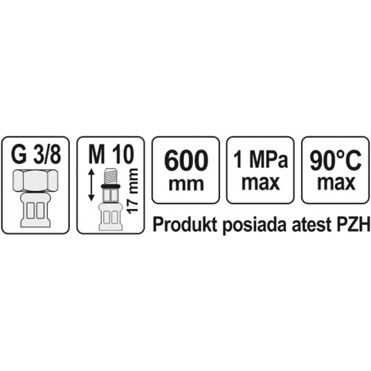WĄŻ PRZYŁĄCZENIOWY F/M 3/8" M10x1 600MM -zdjęcie numer 2