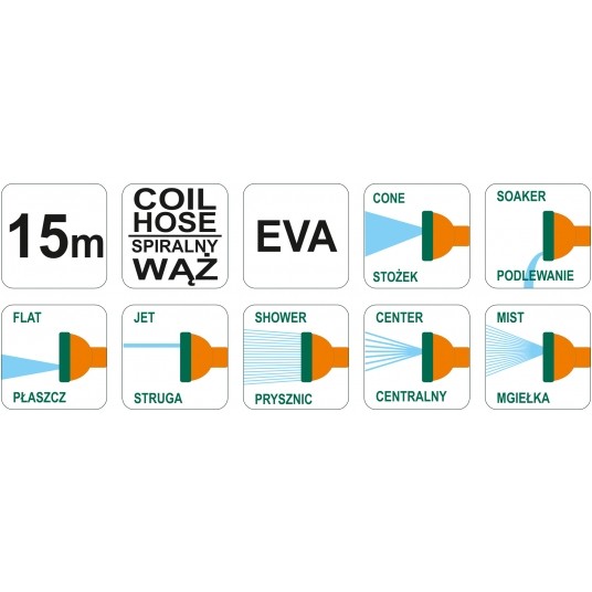 WĄŻ SPIRALNY 15M(ZŁĄCZKA + PISTOLET) FLO -zdjęcie numer 3