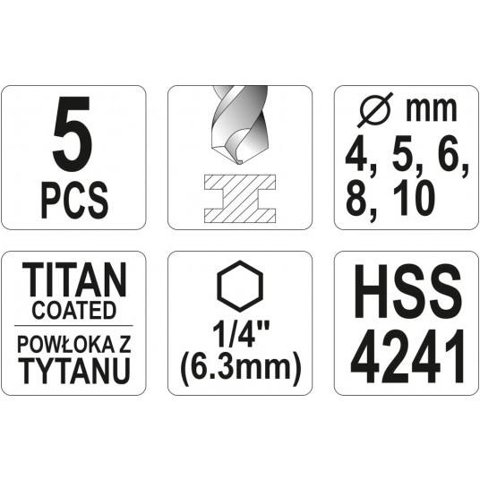 WIERTŁA DO MET 5SZT 4-10MM HEX TYT.POWŁ. -zdjęcie numer 3