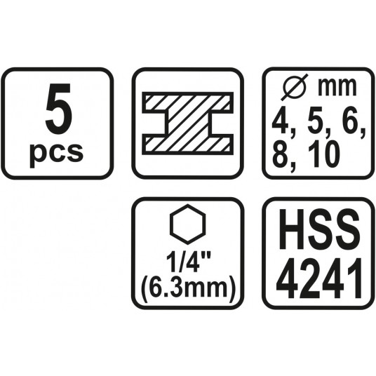 WIERTŁA DO MET. 5SZT HSS 4-10MM HEX 1/4" -zdjęcie numer 1